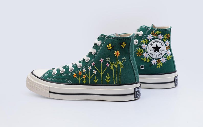 Flower, Bees Embroidered Shoes