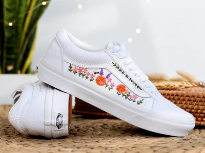 Orange Daisy Vine Converse Embroidery