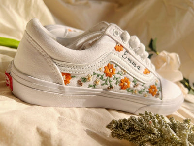 Embroidered Vans Sweet Orange Flower Garden