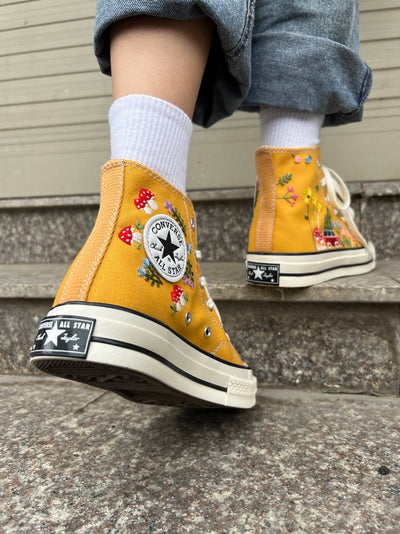 Yellow Camper Van Converse Embroidery