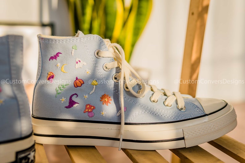 Converse High Tops Rainbow And Colorful Mushrooms Embroidered