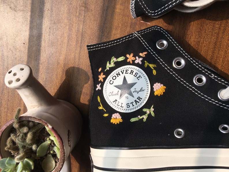 Pink Bouquet Converse Embroidery
