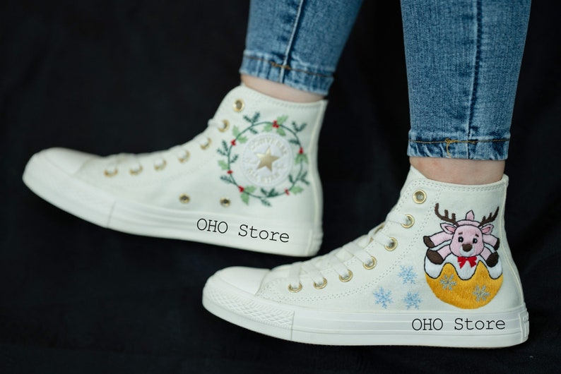 Santa Claus and Reindeer Embroidered Shoes