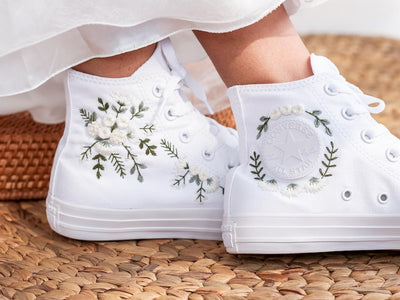 White Rose Bouquet Converse Embroidery