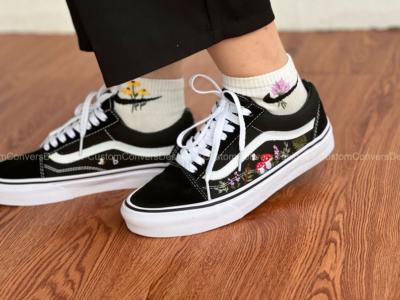 Embroidered Vans Lavender And Mushrooms