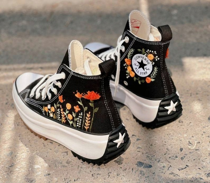 Orange and Red Flower Converse Embroidery
