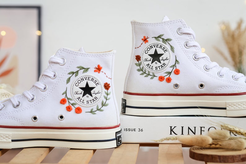 Orange Wildflower Meadow Converse Embroidery
