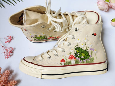 Converse High Tops Mushrooms And Frogs Embroidery