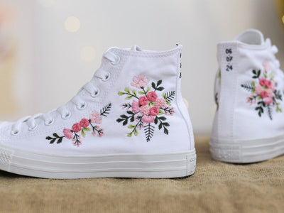 Pink Rose Bouquet Converse Embroidery