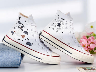 Flower and Sheep Embroidered Converse Shoes