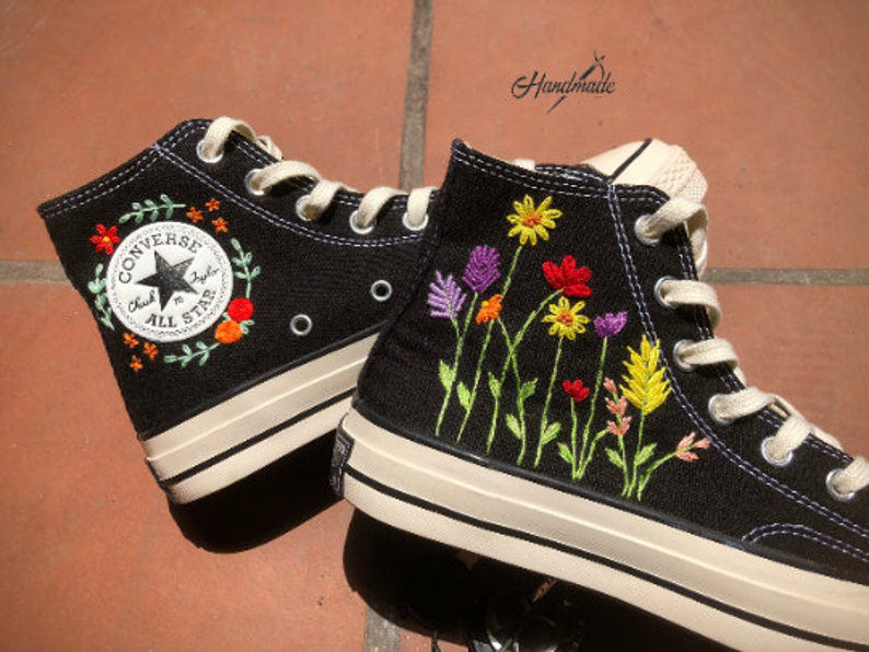 Wildflower Lavender Garden Converse Embroidery