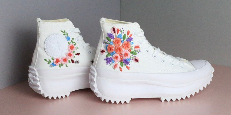 Peach Floral Bouquet Converse Embroidery
