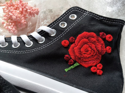 Red Rose Converse Embroidery