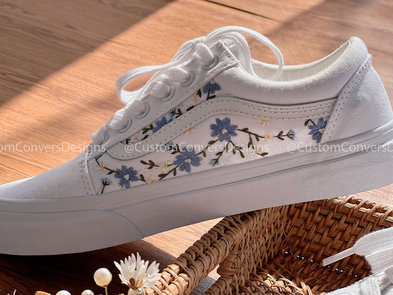 Embroidered Vans Blue Chrysanthemum