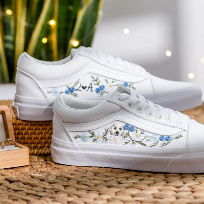 Embroidered Wedding Vans, Pet and Blue Flower