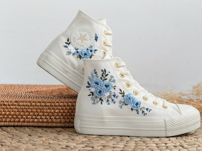 Blue Roses Wedding Converse Embroidery