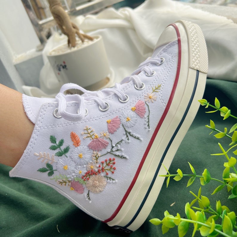 Pastel Cosmos Daisy Converse Embroidery