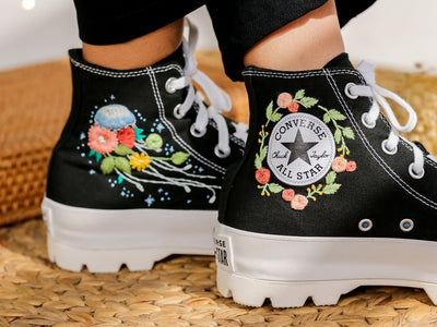 Jellyfish and Flowers Converse Embroidery