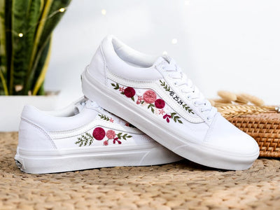 Pink Rose Wedding Converse Embroidery