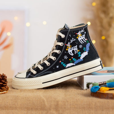 Custom Converse High Tops Embroidered Reindeer Christmas