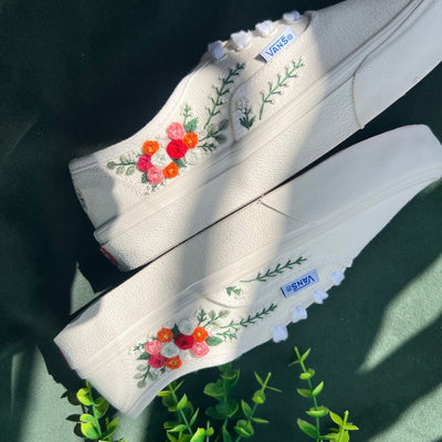 Embroidered Vans Bouquet Of Colorful Roses