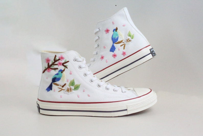 Cherry Blossom Bird Converse Embroidery