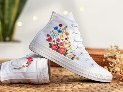 Colorful Rose Bouquet Converse Embroidery