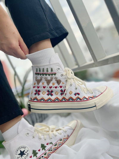 Converse Embroidered Pine Tree And Reindeer