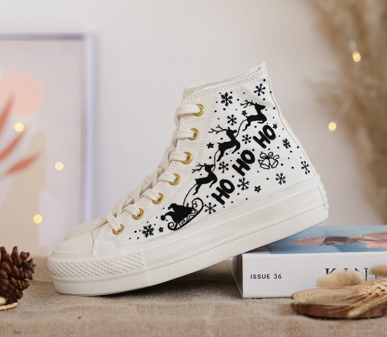 Converse Embroidered With Herd of Reindeer and Santa Claus