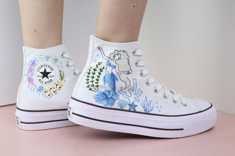 Mermaid Coral Converse Embroidery