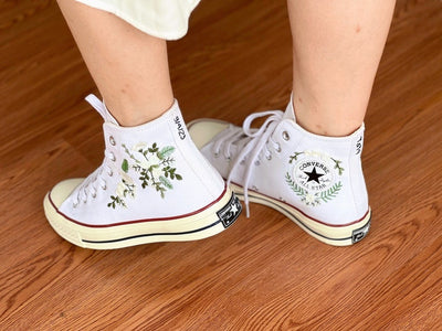 White Rose Wreath Converse Embroidery