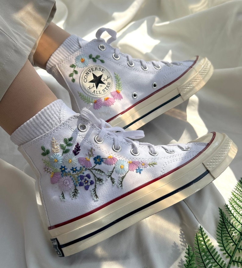 Colorful Embroidered Flower Strips Embroidered Converse