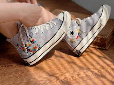 Colorful Girl & Floral Converse Embroidery