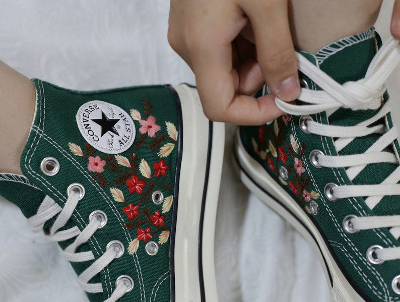Pug Floral Converse Embroidery