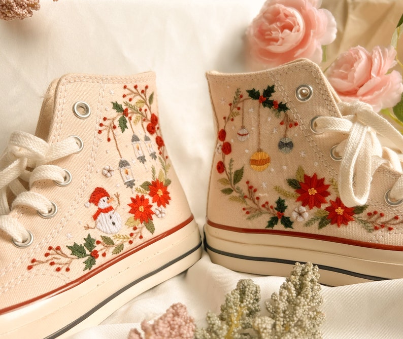 Floral Christmas Converse Embroidery