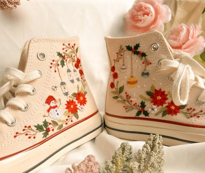 Floral Christmas Converse Embroidery