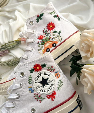Flower and Car Converse Embroidery