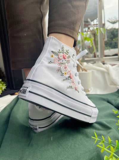 Pastel Pink Roses Converse Embroidery