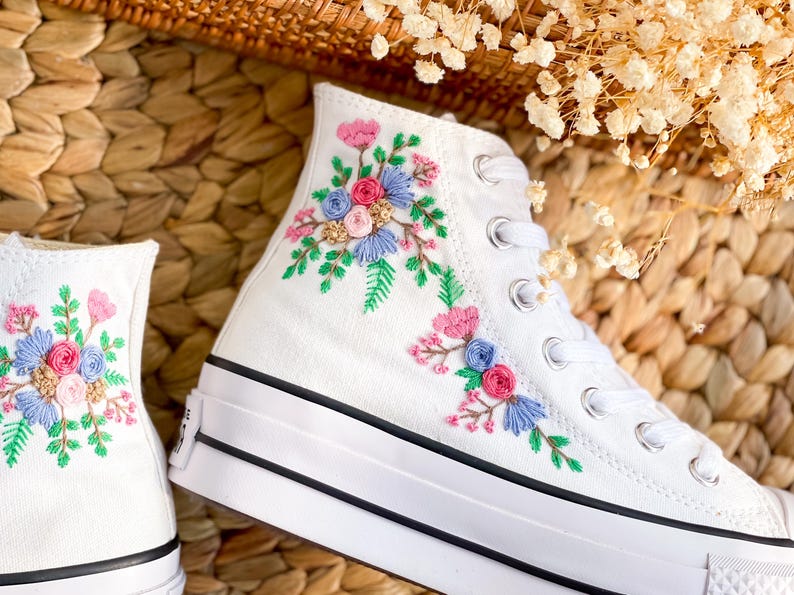Pastel Roses Wedding Converse Embroidery