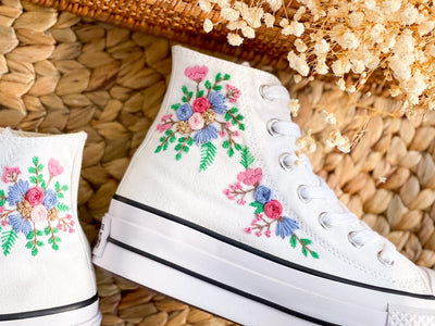 Pastel Roses Wedding Converse Embroidery
