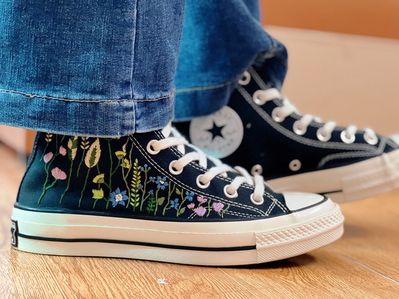 Wild Grass and Flowers Converse Embroidery