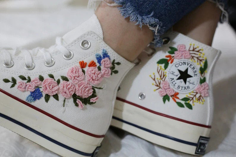 Pink Rose Wreath Converse Embroidery
