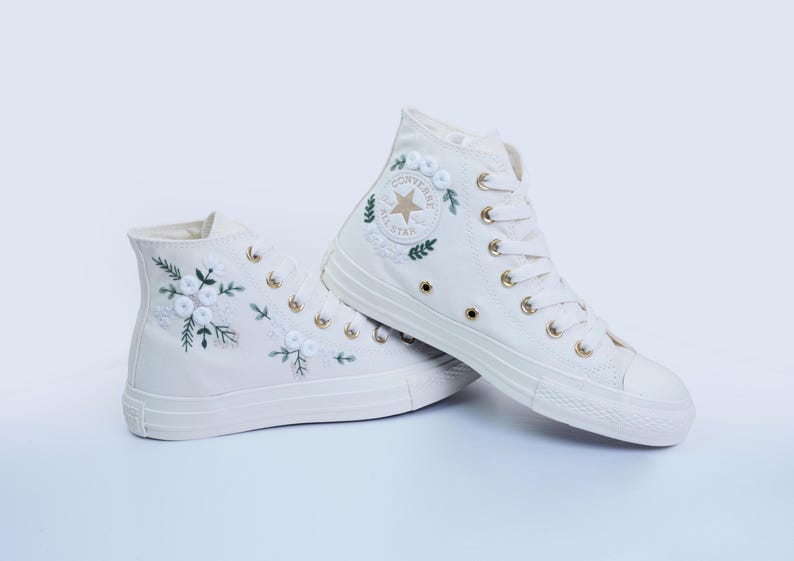 White Floral Wreath Converse Embroidery