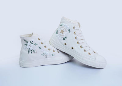 White Floral Wreath Converse Embroidery