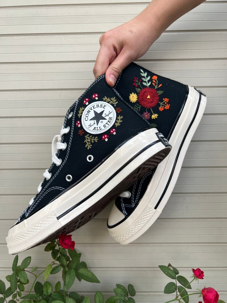 Red Daisy Converse Embroidery