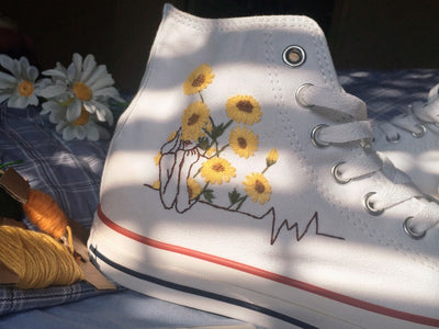 Sunflower Hand & Girl Outline Converse Embroidery