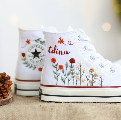 Orange Wildflower Meadow Converse Embroidery