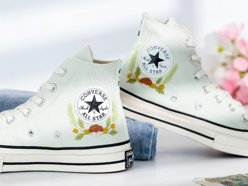 Mushroom and Frog Embroidered Converse Shoes