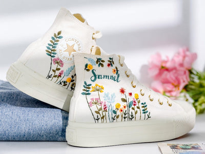 Bridal Flower Embroidered Converse Shoes