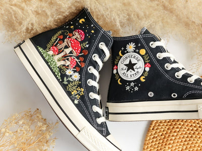 Embroidered Converse Mushroom and Frog High Top